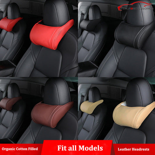 Cotton Filled Neck Support Leather Pillows Headrest For Tesla Model S 3 X Y - Teslauaccessories