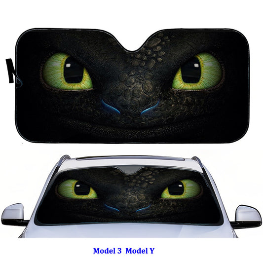 Tesla Model Y Model 3 Windshield Sunshade Folding Sun Visor Protector Sun Shade Cover Toothless Dragon