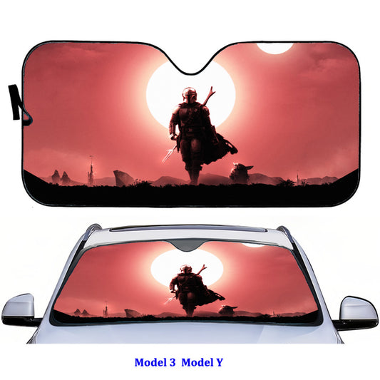 Car Windshield Sun Shade Compatible for Tesla Blocks UV Rays Sun Visor Protector, Front Window Sunshade Visor for Tesla Model 3 Model Y Star Wars